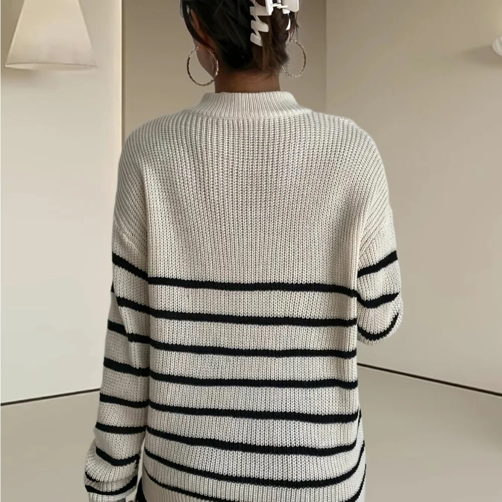 Women’s striped print half zipper sweater